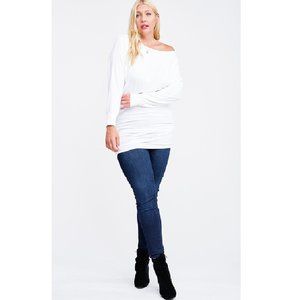 NWT PLUS SZ Off Shoulder White Ruched Top